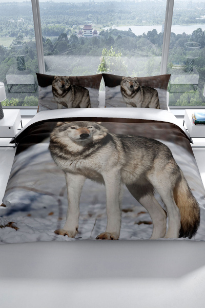 PerlaSera SnowWolf 3D Pamuk Saten Çift Kişilik Nevresim Seti