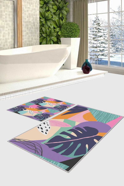 Dekoratif Modern Tasarım Kaydırmaz Taban İkili Takım Banyo Paspası & Klozet Takımı-2 li