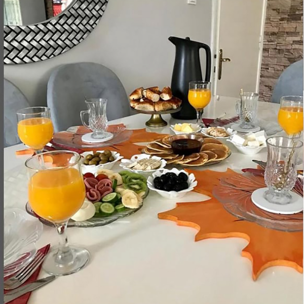 Turuncu Çınar Yaprağı El Boyama Supla  - Ahşap Supla - Amerikan Servis - Tabak Altı