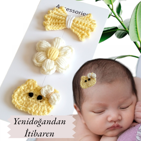 3'lü Set Saçsız Bebek Tokası Yenidoğan Tokası Seyrek Saçlı Bebeklere Özel Toka Bh24