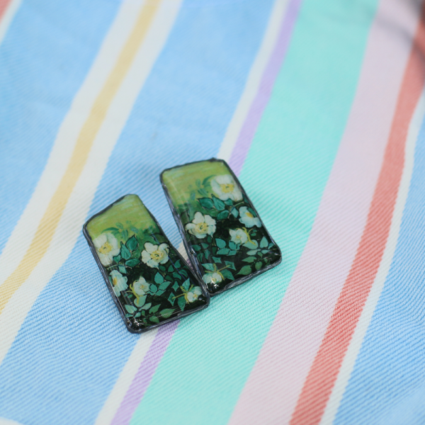 Van Gogh Wild Roses Polimer Kil Küpe