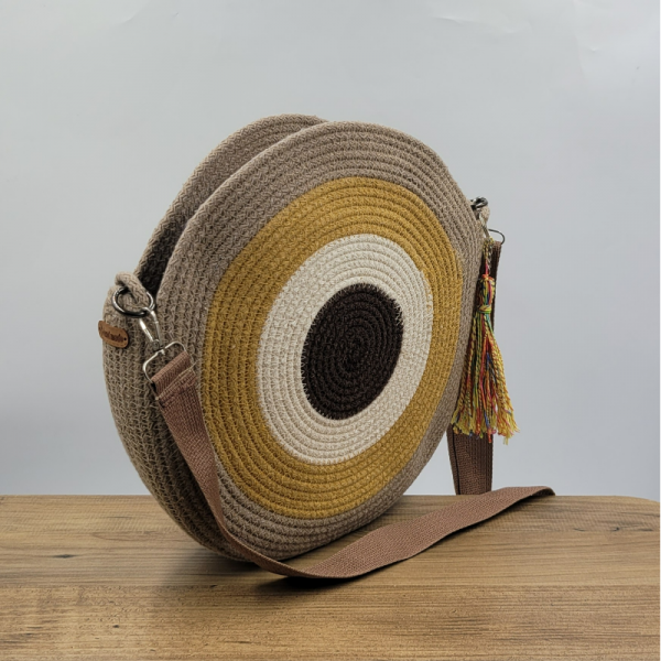 Kahve/vizon/ekru/hardal El Yapımı Omuz Çantası ,çapraz Çanta, Handmade, Bohem ,etnik Çanta 33 Cm