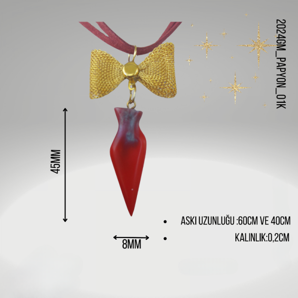 Kırmızı Epoksi Kolye_özel Tasarım _papyon_01k