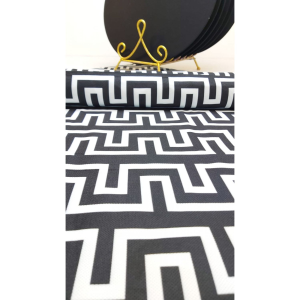 Amerikan Servis  Geometrik Düz Runner Ve 6'lı Siyah Supla