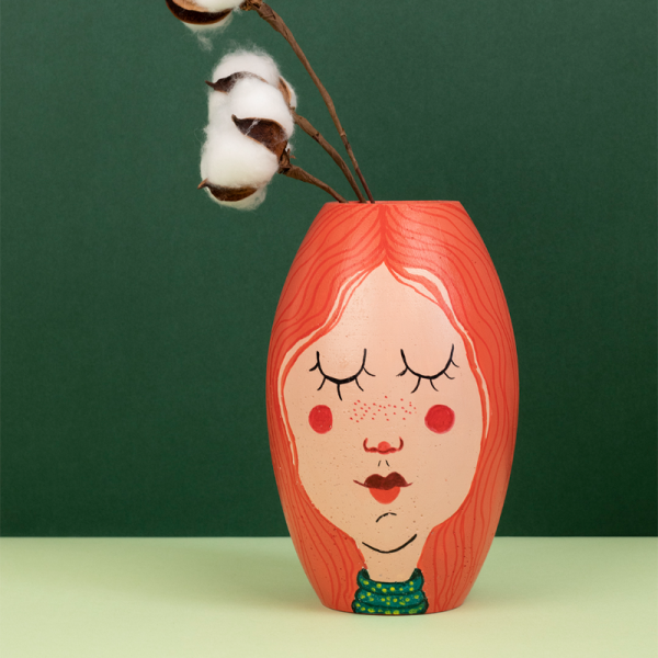 Vazo | El Yapımı Turuncu Boyama Vazo | 17x11 Cm