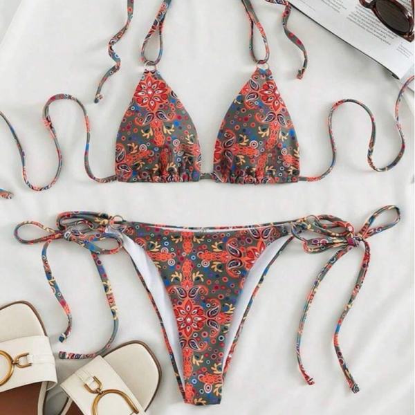 Gri Çiçekli Bikini