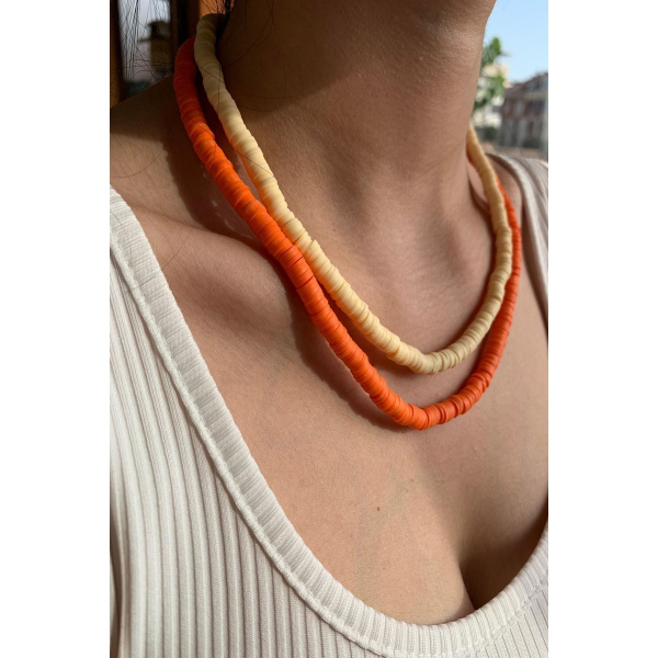 Renkli Kadın Fimo Kolye Yeni Trend Fimo Boncuk Kolye 2'li
