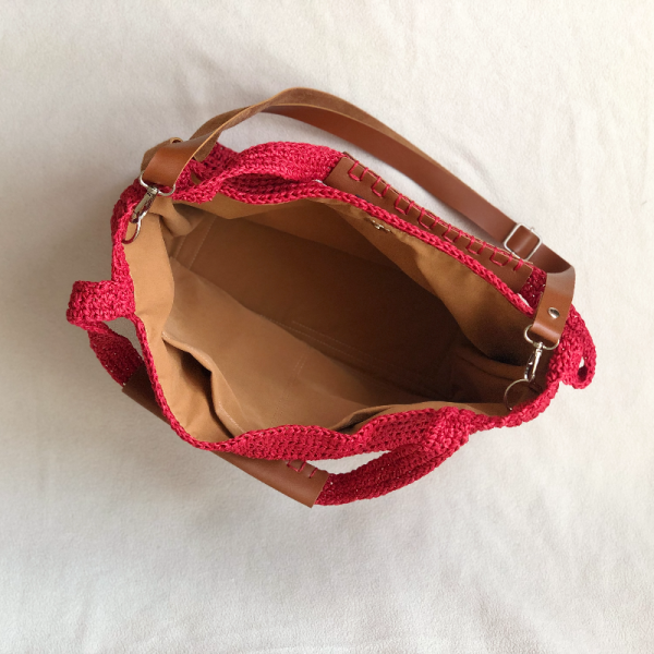 Cherry Red Hasır Örgü El Ve Omuz Çantası