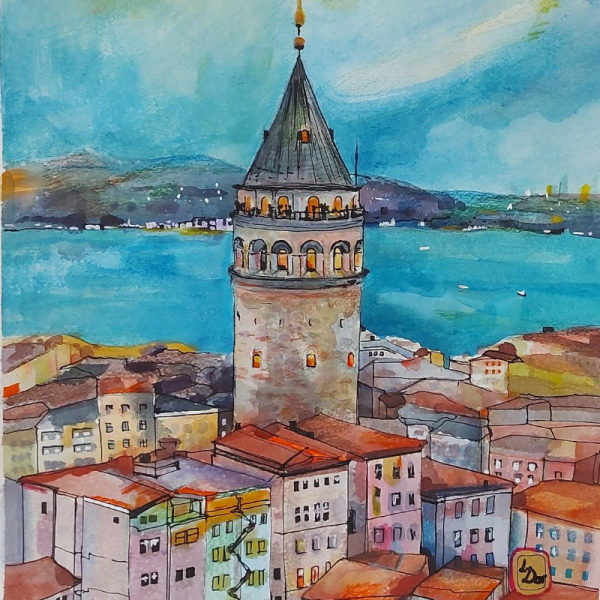 "galata Kulesi" Sulu Boya Resim 