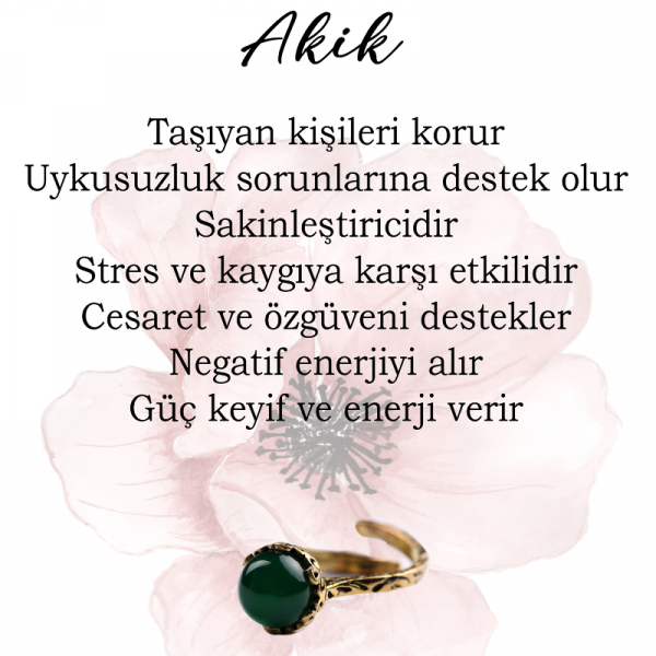 Doğal Taş Yeşil Akik Çıtır Doğal Taşlı Ayarlanabilir Yüzük