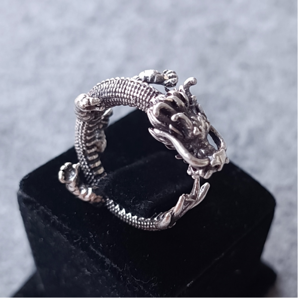 Ejderha Dragon Şekilli Unisex Yüzük Gümüş Kaplama Ayarlanabilir El Yapımı Yüzük