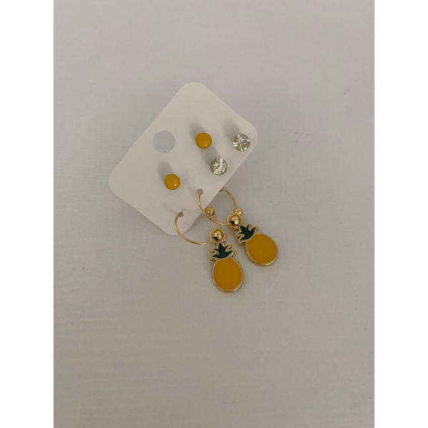 Ananas Figürlü Çoklu Küpe Altın Renk