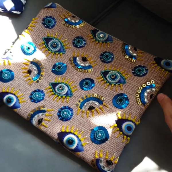 Boncuk İşlemeli Clutch Çanta 