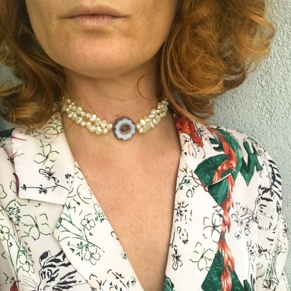 Handmade Çiçek Barok İnci Choker Kolye