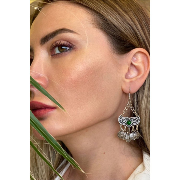 Kutcha Accessories Zümrüt Gümüş Kaplama Otantik Küpe