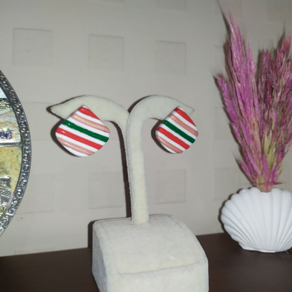 Yılbaşı Çizgileri Polimer Kil Tasarım Küpe