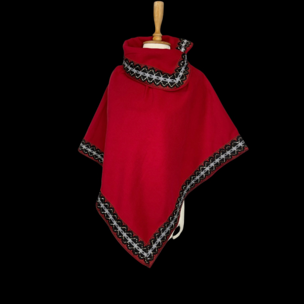 Rengarenk Bordo Kaşe Kumaşlı, Geniş Kalıp, Bohem, Etnik ,elegant Tasarımlarıyla Panço Pelerin
