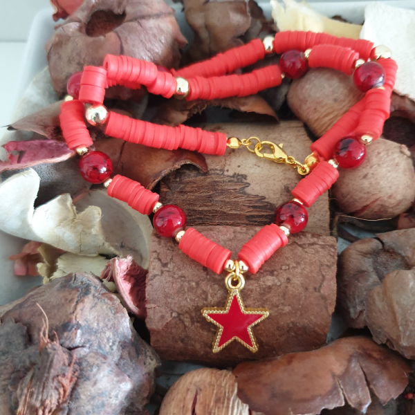 Cam Boncuklu Yildız Charm Fimo Kolye