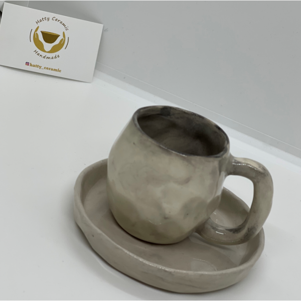 El Yapımı Seramik Petek Seri Türk Fincanı ve Tabak