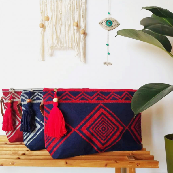 Lacivert Kırmızı Bohem Clutch