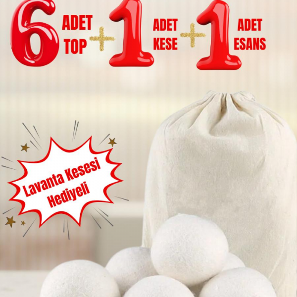 6 Top+1kese+1 Esans Kurutma Makınesı Topu Organik Yün Keçe Xl Boy 