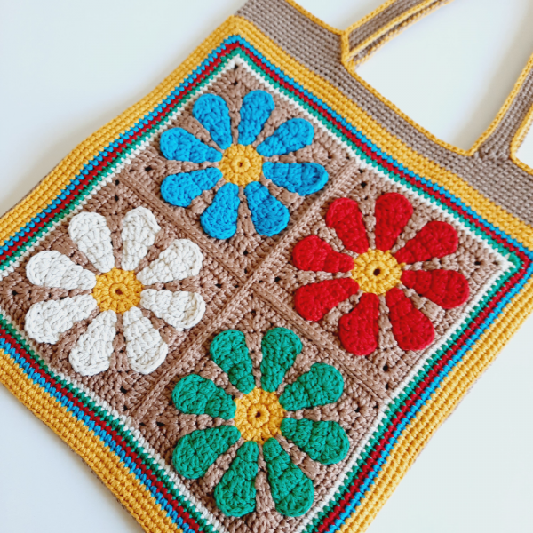 Elchandmade Çiçek Motifli Retro 70ler Tığ İşi Çanta