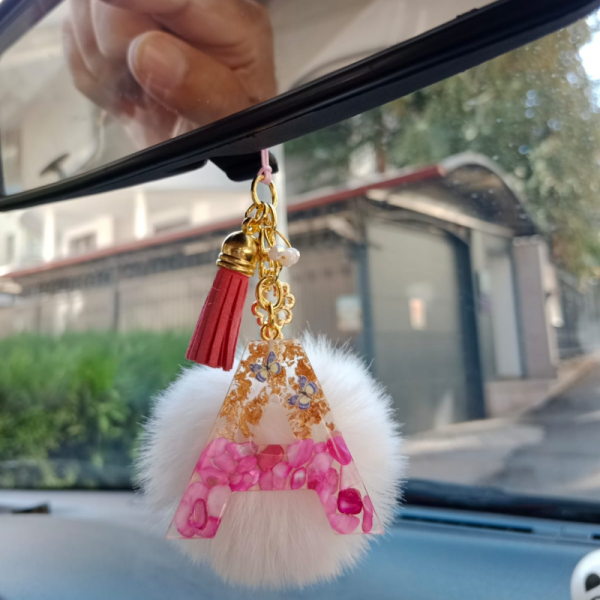 Pembe Taş Epoksi Reçine Harf Araba Ayna Süsü (sipariş Notunda Harf Belirtiniz) Kolye Hediyeli