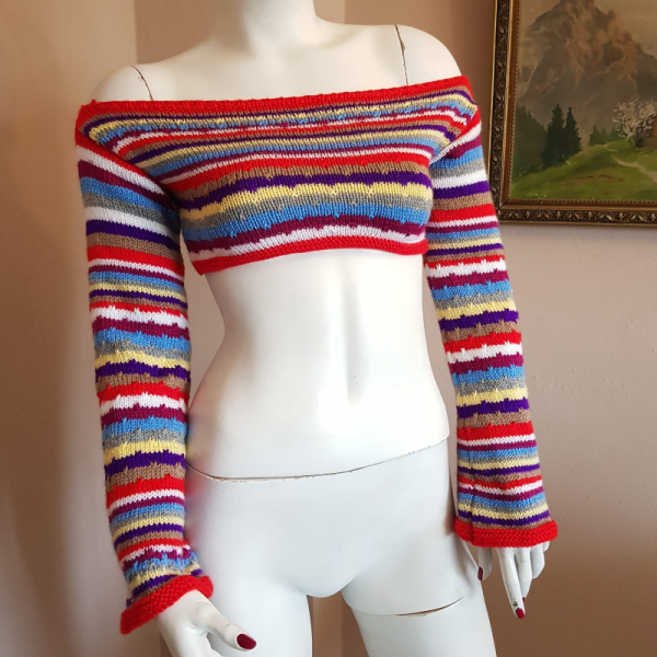 Rengarenk Çizgili Crop Top 
