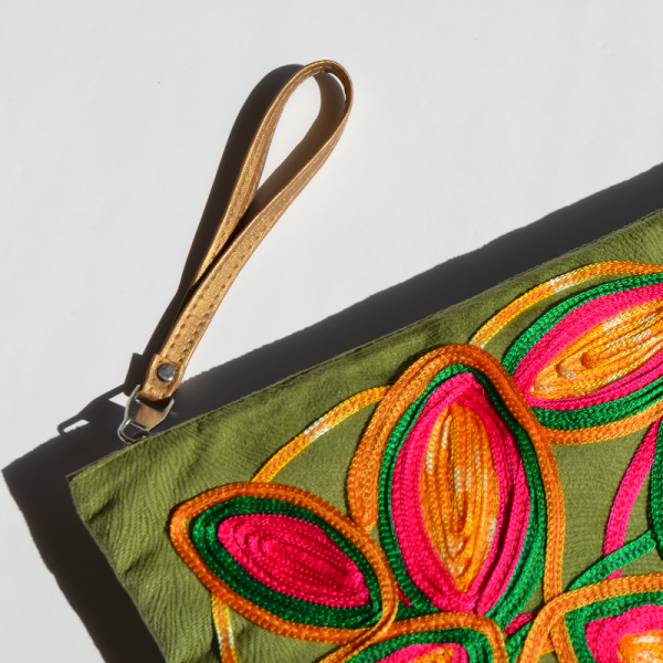 Soyut Yaprak Desenli Çok Renkli Clutch