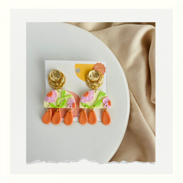Poppy Garden -orange El Yapımı Polimer Kil Küpe