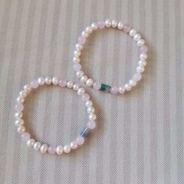 Pembe Kuvars Taşı & İnci Bileklik 