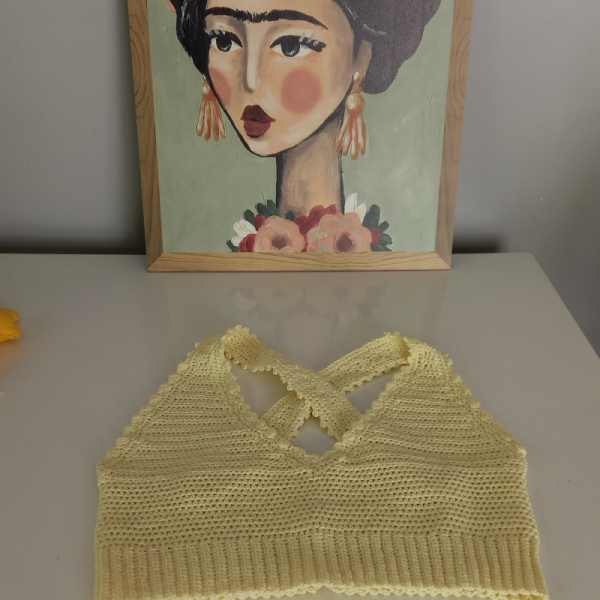 Sarı Örgü Crop Top