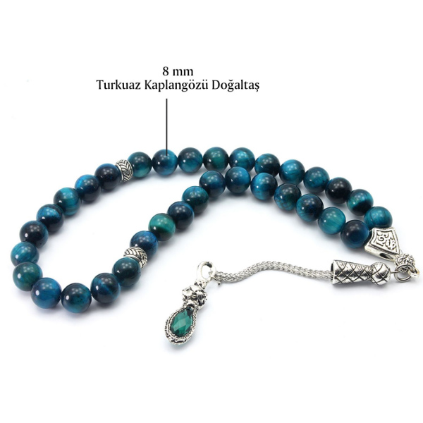 8 mm Turkuaz Kaplangözü Doğal Taş Tesbih