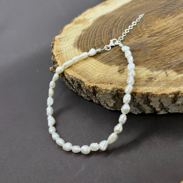 El Yapımı Gerçek Kültür İnci Dizili Gümüş Halhal 925 Ayar Sterling Silver Kadın Halhal