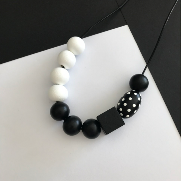 El Yapımı, Ahşap Boncuklu Kolye, Polka Dot Black