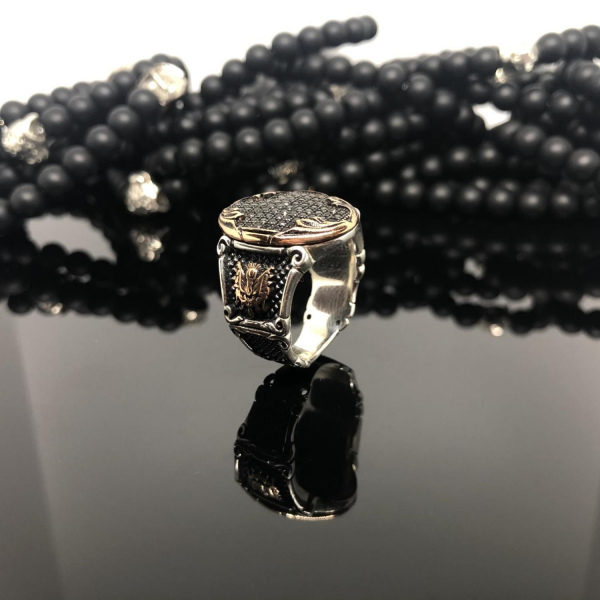 Siyah Zircon Custom Ottoman Gümüş Yüzük 
