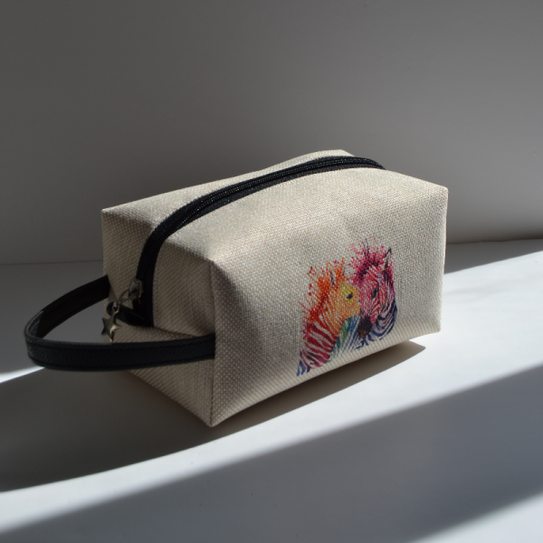 Baskı Keten Unisex Makyaj Çantası Atlar