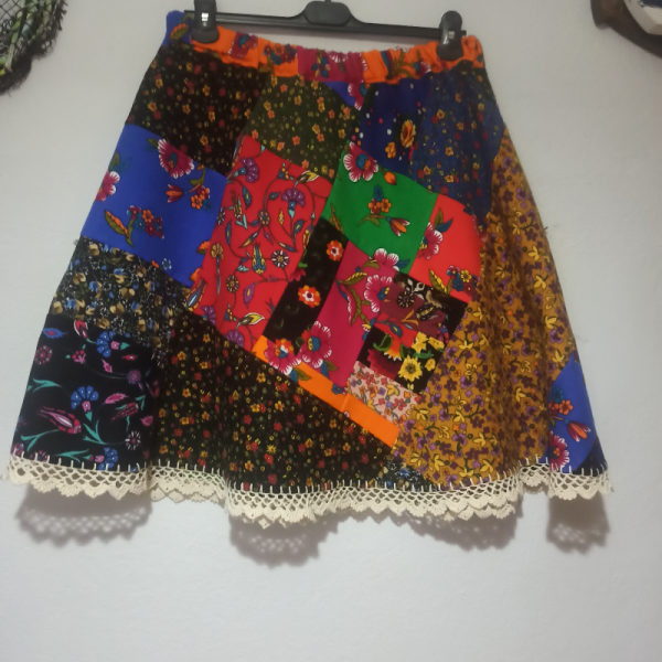 Tosbikotantik Kişiye Özel Tasarım Patchwork Pazen Midi Etek 