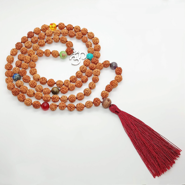 7 Çakra Doğal Taş Rudraksha Tohumu 108 Mala Meditasyon Om Yoga Kolye Tesbih- Balance Jewelry
