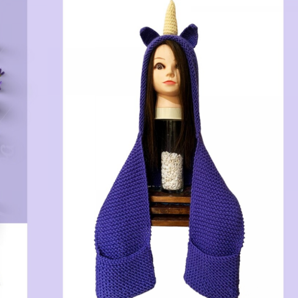 El Örgüsü Unicorn Kapüşonlu Şal Kız Çocuk Yılbaşı 