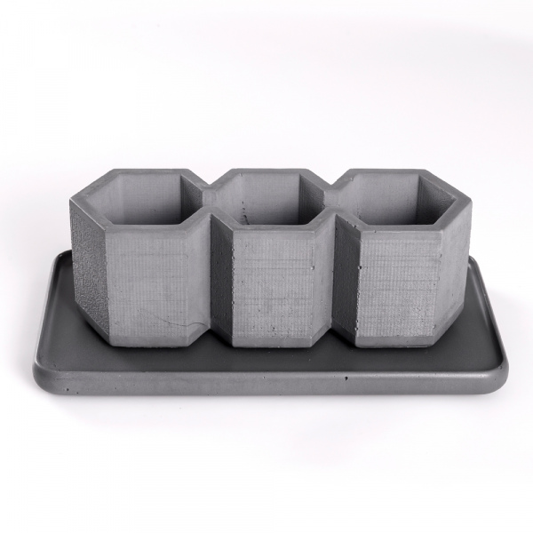 Lukka Home 3 lü Altıgen Gri Tepsili Beton Sukulent ve Kaktüs Saksısı Patentli Tasarım