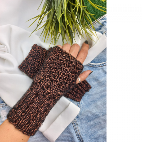 Trendy Metalik Kahverengi Parmaksız Eldiven
