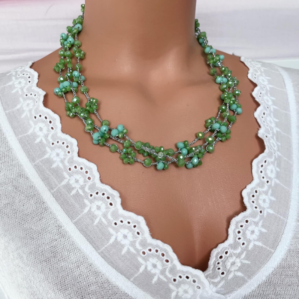 Kristal Boncuk Tığ İşi Örgü Yeşil Kolye