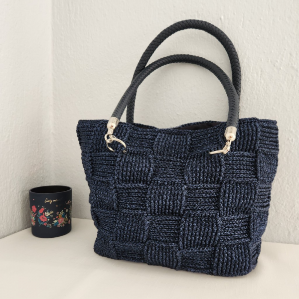 Küp Şeker Model, Lacivert, Simli, Handmade, Kadın Omuz Çantası