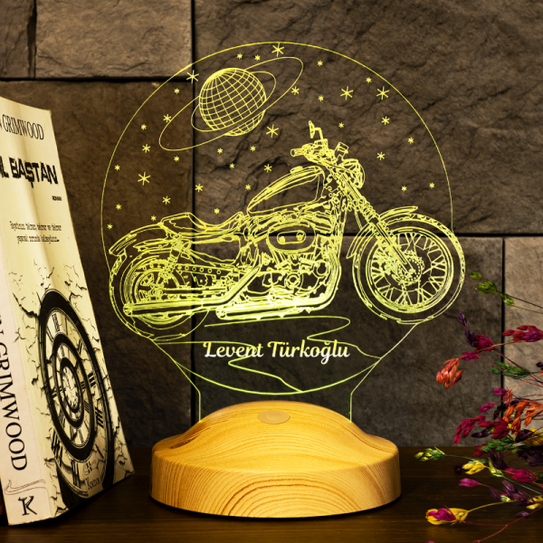 İsimli Chopper Motorsiklet, Motor Hayranlarına Hediye 3d Led Lamba 
