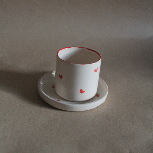 Kırmızı Kalpli Espresso Fincanı