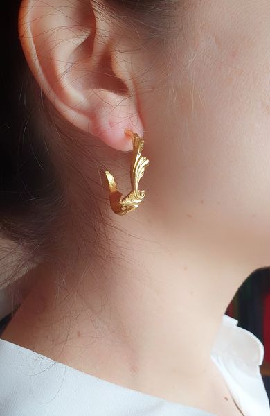 Helen Kadın  Gold Vintage Tasarım Halka Küpe 