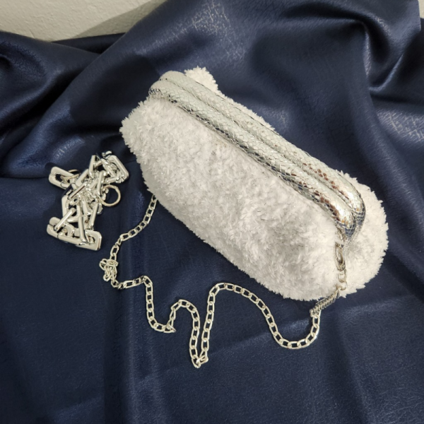Shine, Beyaz Simli, Handmade, Teddy, Burslu, Kadın El Çantası