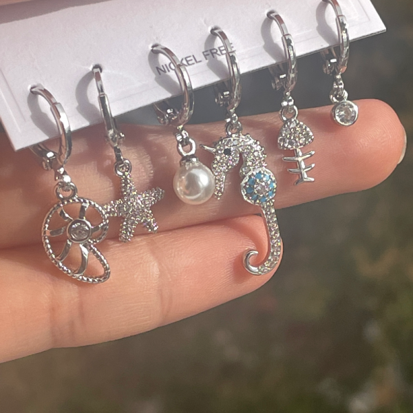 Deniz Temalı Çelik Kombin Küpe