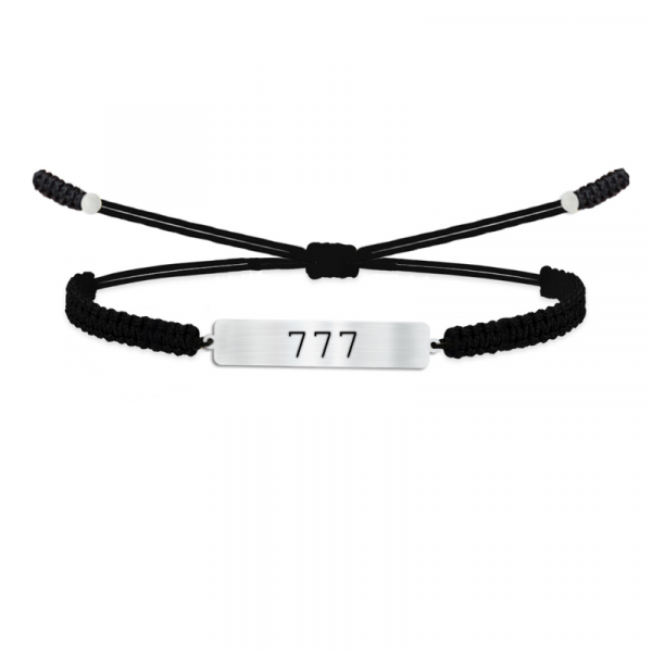 Alberaccessories 925 Ayar Gümüş Tasarım Siyah Ip Örgü (777 Mucizeler Benimle) Bileklik Şanslı Sayılar